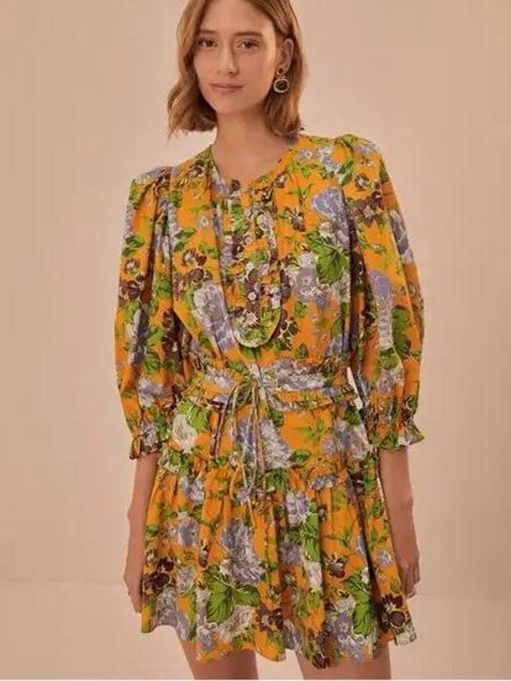 NWT FARM RIO Yellow Capri Floral Mini Dress